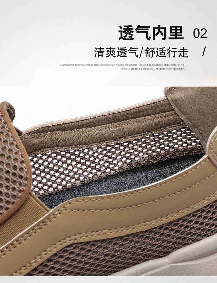 Giày lười nam lưới thoáng khí kiểu mới, đế bằng, phong cách thường ngày — Màu kaki【HT77663】, Màu xám【HT77663】 chi tiết 8