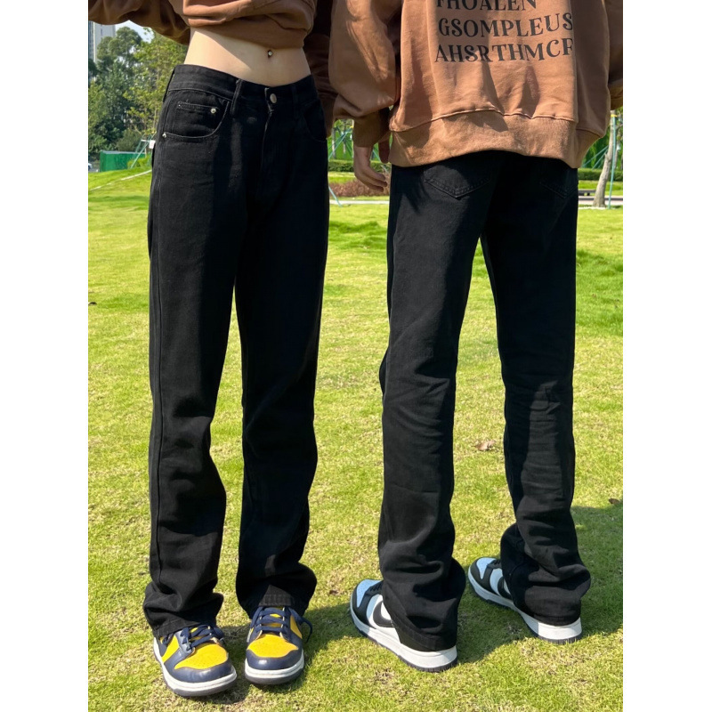 American Style High Street Black All-match Straight Denim Pants Men's cleanfit Loose Casual Slim-fit Pants for Couples