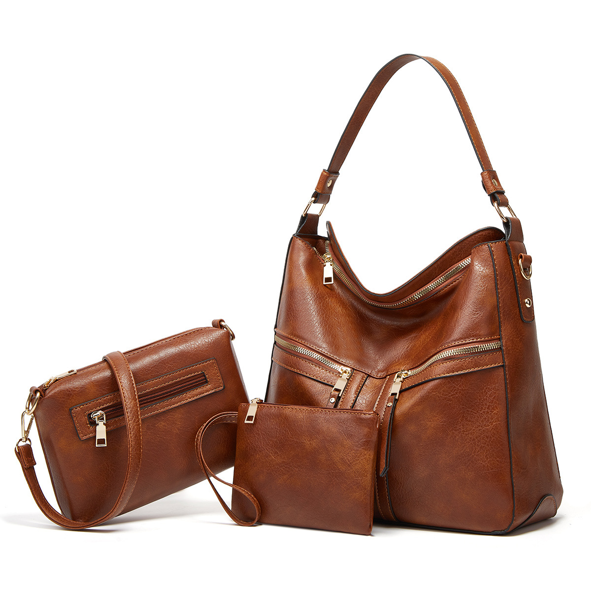 Bolso de Mano Grande para Mujer en Cuero Suave, con Doble Cremallera y Estilo Europeo/Estadounidense 2024