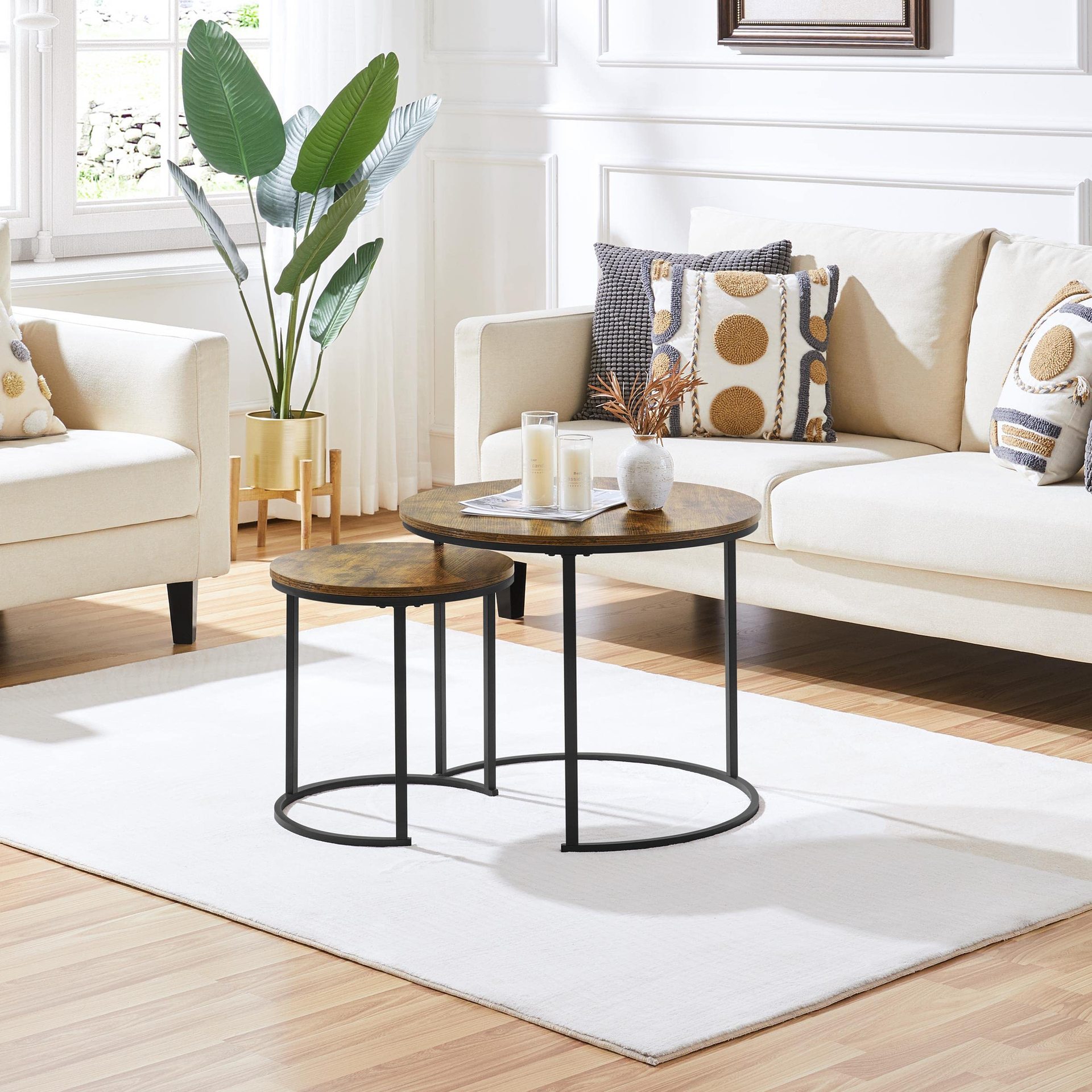 Mesa de café de madera de lujo ligera mesa de café de madera sólida sala de estar sofá mesa de café de tamaño redondo de alto nivel image 1
