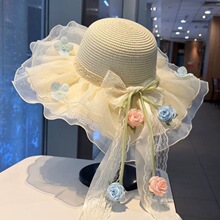 花朵蕾丝草帽优雅气质玫瑰花夏季防晒海边度假遮阳帽女百搭渔夫帽