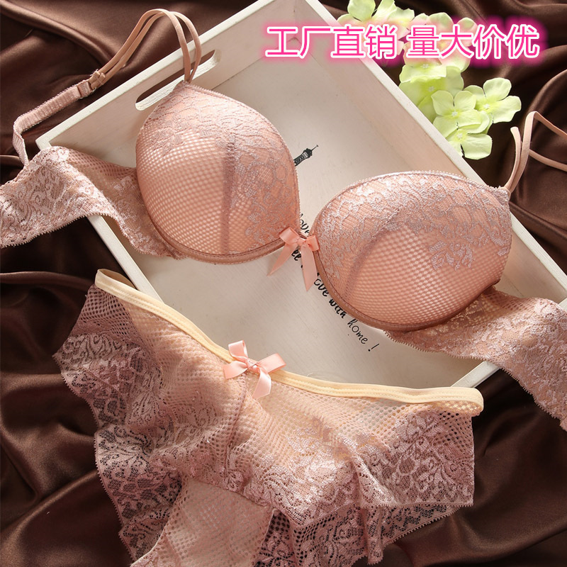 Special clearance Europe and the United States original single sexy lace comfortable underwear ladies with steel ring gathered bra briefs set