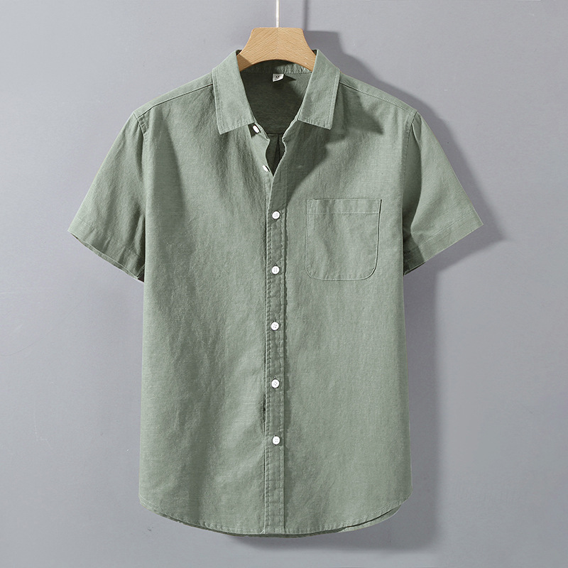 938 Linen Shirt Men's Short-Sleeved Hong Kong Style Japanese Style Half-Sleeved Cotton and Linen Shirt Thin Summer Shirt