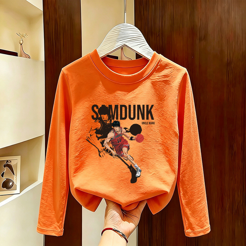Spring new style boys' round-neck fashion children's clothing top, trendy pure cotton boys' stylish long-sleeve base shirt Spring new style boys' round-neck fashion children's clothing top, trendy pure cotton boys' stylish long-sleeve base shirt