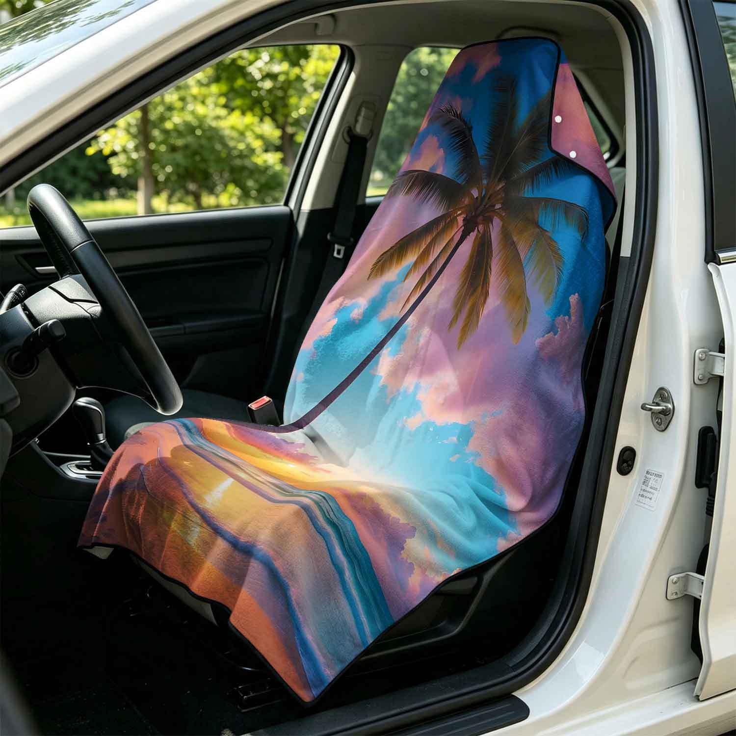 Printed bath towel and car seat cover 2-in-1, ultra-fine fiber outdoor beach and car dual-use universal seat cushion