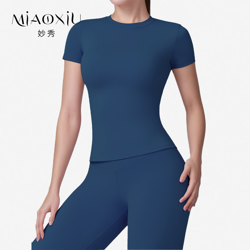 Cross-Border New Style Waist-Cinching Yoga Short-Sleeved Top with a Naked Feel, Quick-Drying, Tight-Fitting Short-Sleeved Sports Outdoor Training Fitness Elastic Top Cross-Border New Style Waist-Cinching Yoga Short-Sleeved Top with a Naked Feel, Quick-Drying, Tight-Fitting Short-Sleeved Sports Outdoor Training Fitness Elastic Top