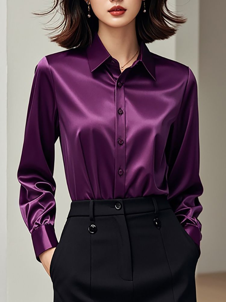 2025 Autumn New High-End Professional Satin Purple Shirt For Women Long Sleeve Formal Fashion Commuting Elegant Blouse_ecoleips.com