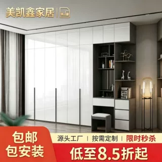 现代简易衣柜平开门储物衣柜带化妆台置物架边柜卧室衣柜入户安装