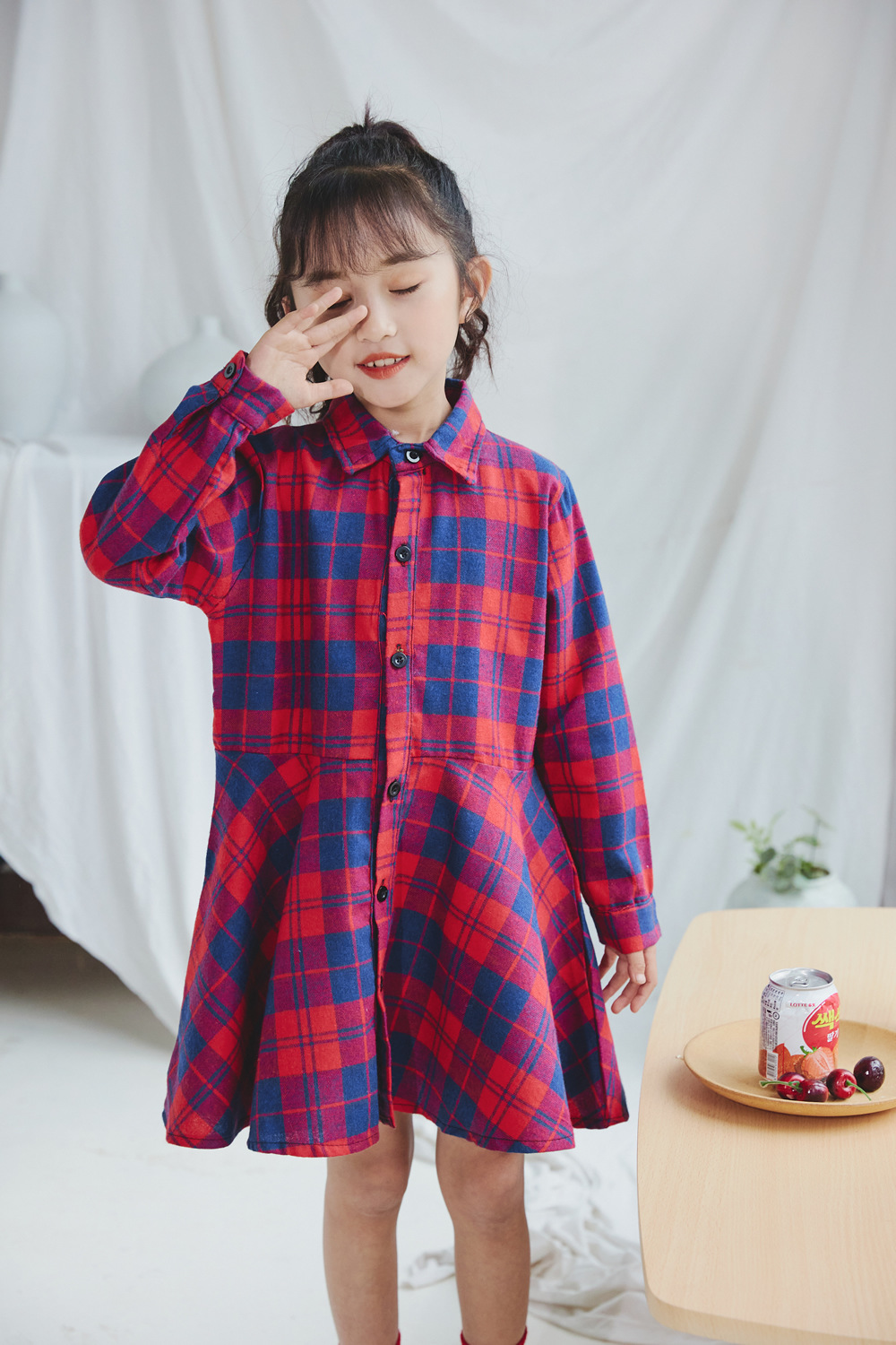 New European and American children's clothing girls' plaid shirt children's skirt spring and
