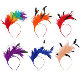 跨境欧美彩色尖毛羽毛头饰万圣节装扮发箍派对狂欢节舞会表演头饰