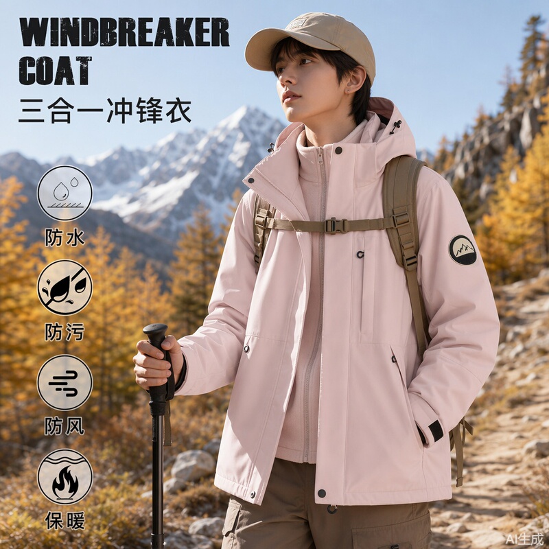 Physical Wholesale Soft Shell Jacket Three-In-One Women's and Men's Jacket Autumn and Winter Velvet Windproof Jacket Custom Printed Logo