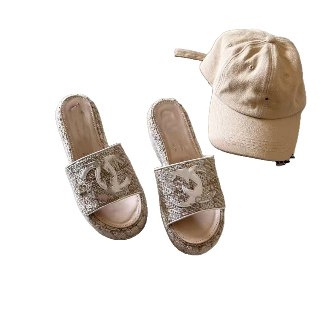 Verano nuevo fondo grueso una sandalera bordado versátil muffin fondo aumento de altura pendiente con fragancia sandalias de fondo plano para mujeres