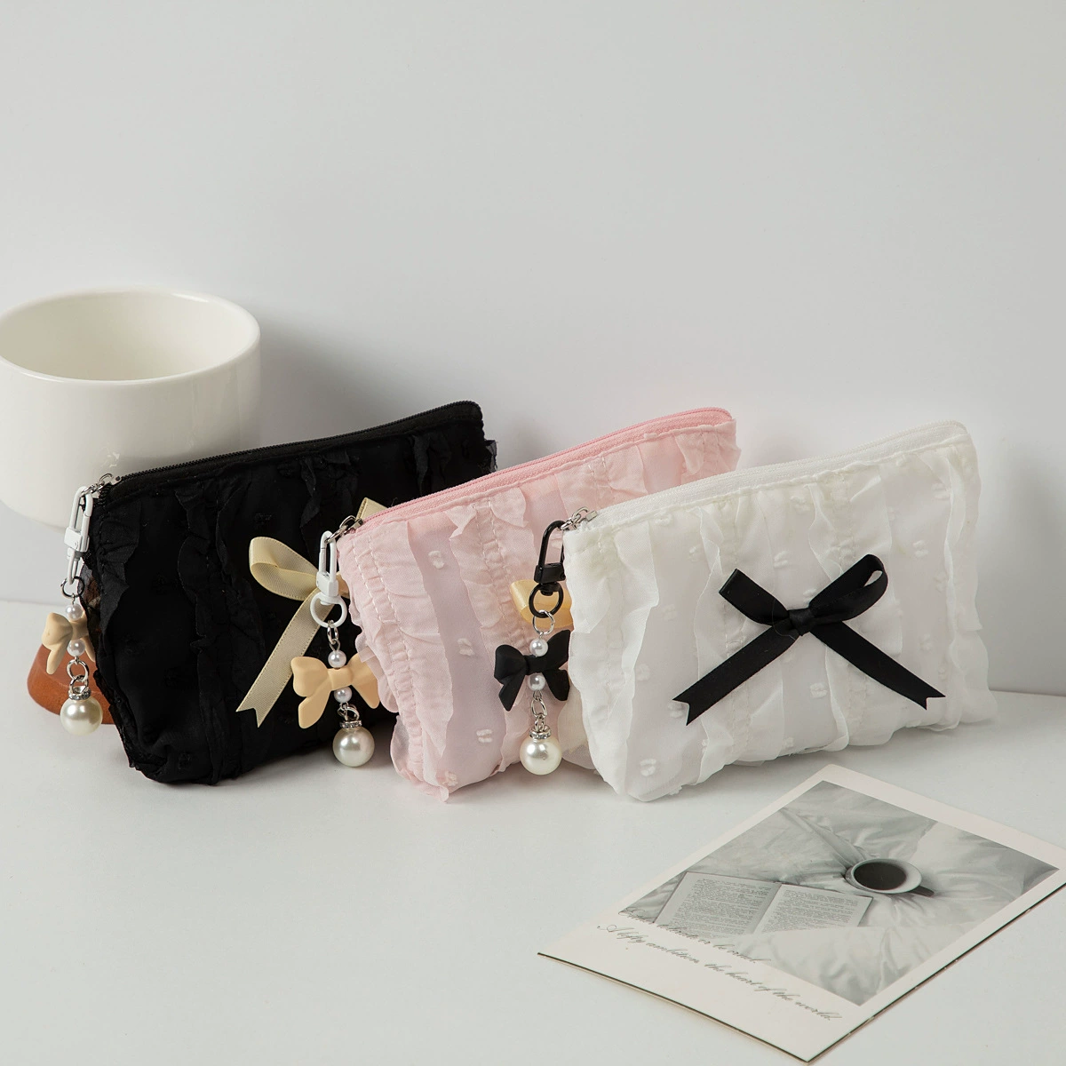 Симпатичная косметичка сумка косметичка новая корейская версия кружевной бантик большой емкости кошелек клатк женская сумка для хранения