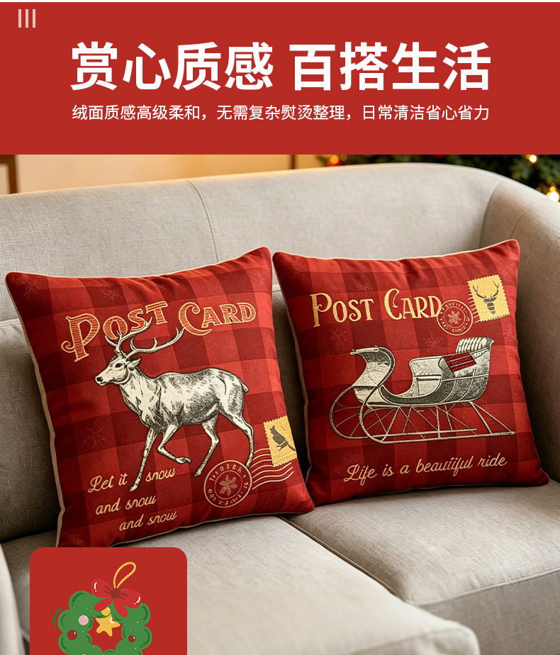 American Vintage Christmas Linen Pillow Cover Printed Sofa Cushion Cover Holiday Decoration Pillowcase Without Core Cushion Cover