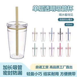 跨境厂家直供夏季新款450ml奶茶杯吸管杯 单层糖果多色塑料水杯