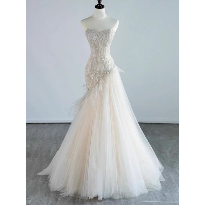 French Light Wedding Dress for the Bride's 18-Year-Old Coming-Of-Age Ceremony, High-End Fishtail Tube Top, Super Fairy-Style Tail Lace