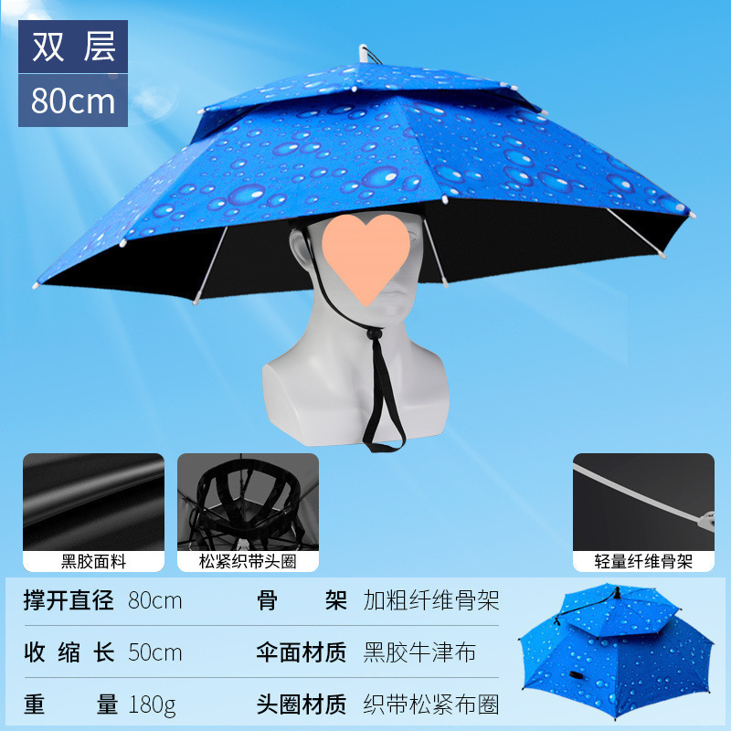 伞帽头戴雨伞帽子钓鱼头戴太阳伞户外采茶环卫防晒斗笠伞折叠大号|undefined