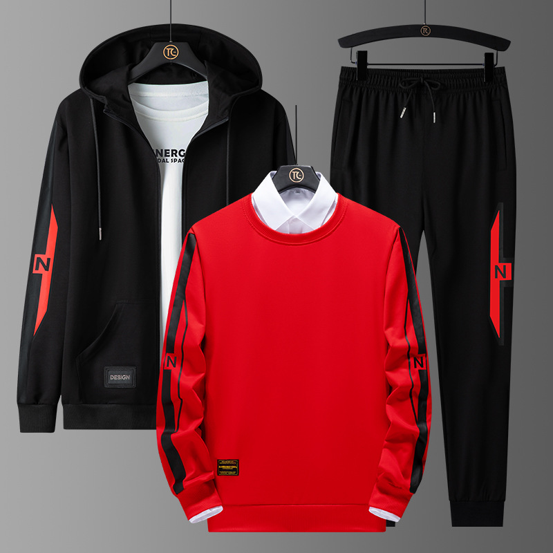 Otoño estilo coreano traje deportivo hombres primavera y otoño chaqueta de suéter de moda correr ropa deportiva casual pantalones traje de tres piezas