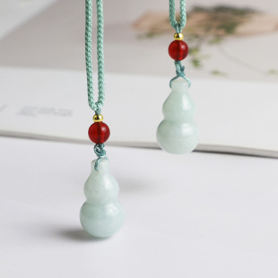 Natural A Burmese Jade Gourd Necklace High Waxy Clear Bottom Fruit Green Jade Gold Line Gift Jade Bead Chain