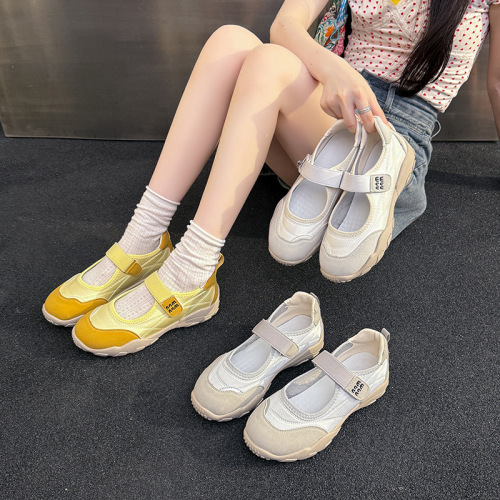 2025 Spring New Soft Sole Flat Open-Toe Breathable Hook-and-Bar Fashion Casual Women's Mary Jane Canvas AGM Single Shoes