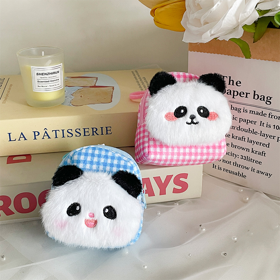 Cute Panda Coin Purse Stuffed Toy Headphone Bag Coin Bag Lipstick Storage Bag Keychain Small Pendant Gift