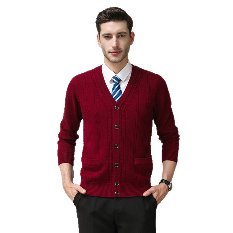 Cardigan de punto de hombre otoño y invierno nuevo estilo coreano chaqueta casual de moda de color sólido cuello V suéter de hombre