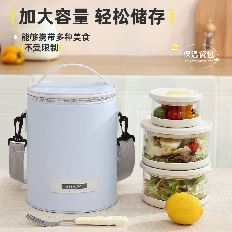 新しいラウンド断熱ランチボックスハンドバッグ大型ランチバッグ厚いバレルアルミ箔米卸売ランチボックスバッグ|undefined