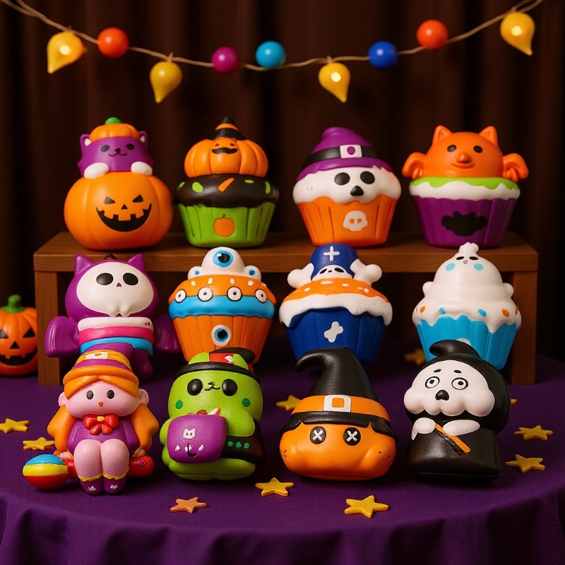 定 制万圣节玩具慢回弹迷你捏捏乐搞怪卡通盲盒摆件解压玩具厂家