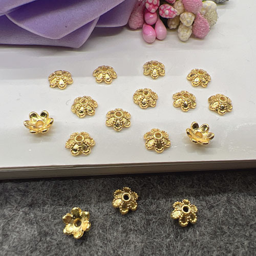 DIY饰品配件批发铜镀18K金色佛牌系列六瓣花花托花帽饰品水晶配件