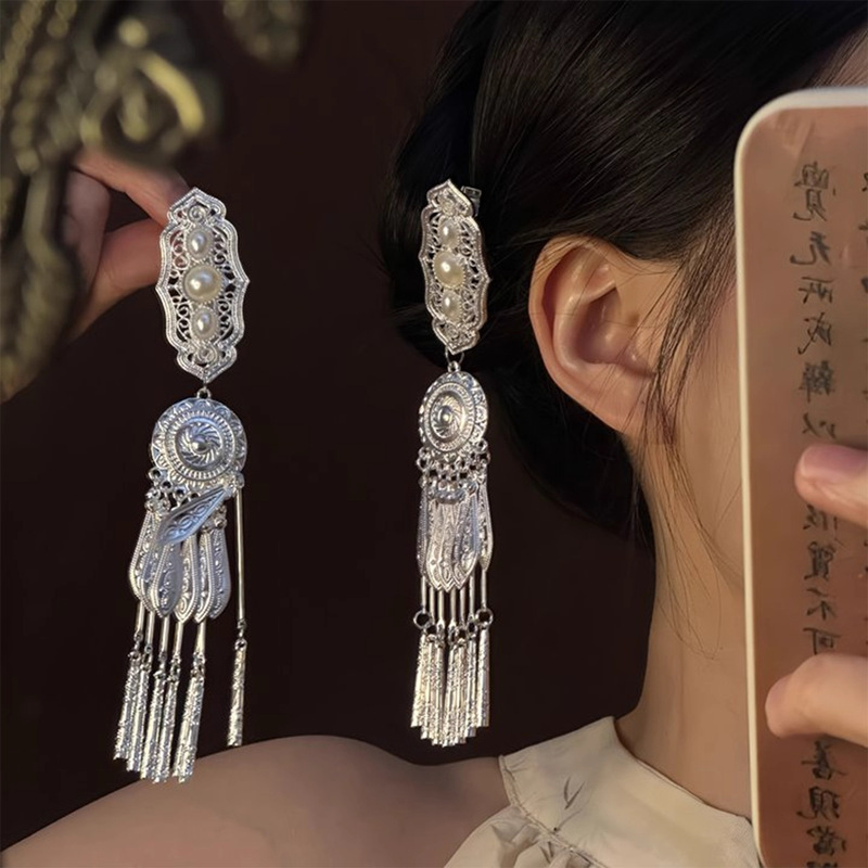 【苗韵银铃】新中式发夹女流苏步摇边夹发卡古风汉服头饰民族发饰|undefined