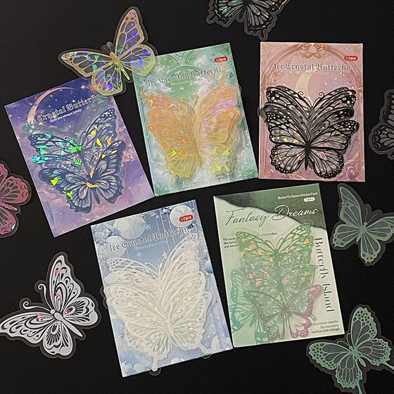Cross-border Hot Shell Light Hollow Butterfly Self-adhesive Wall Stickers Holiday Living Room Decorative Creative Colorful Laser Wallpaper