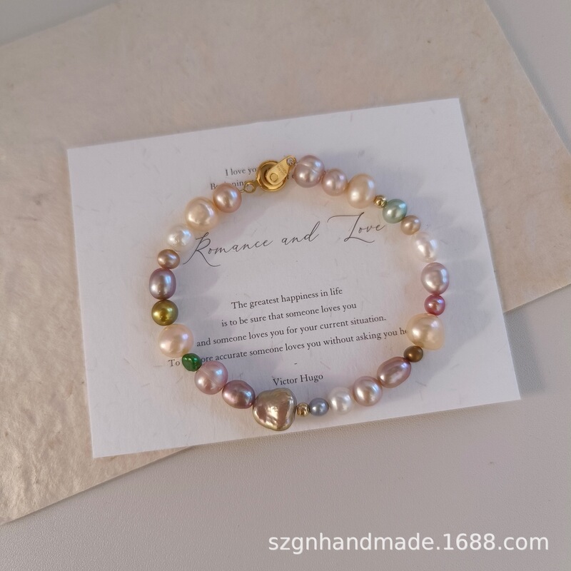 True love powder mixed color metallic luster macaroon freshwater pearl bracelet bracelet wholesale exquisite handmade geometric style