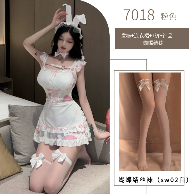 Костюм «Кролик» Lolita, милый пижамный косплей, с кружевом и ушками, один размер