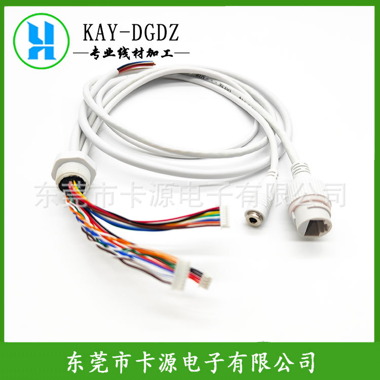 RJ45网口带灯 DC5.5*2.1+12P1.25端子线监控安防线网络摄像机线束