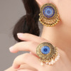 Retro pendant, earrings, ring, ethnic set, boho style, ethnic style