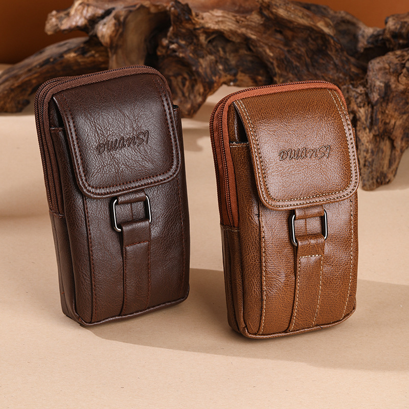Convenient to Carry on the Construction Site, It Can Hold Mobile Phones Below 7.2inch in a Genuine Leather Wear-Resistant Belt and a Small Cross-Body Bag for Men