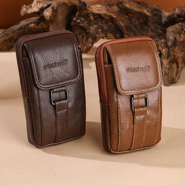 Convenient to Carry on the Construction Site, It Can Hold Mobile Phones Below 7.2inch in a Genuine Leather Wear-Resistant Belt and a Small Cross-Body Bag for Men