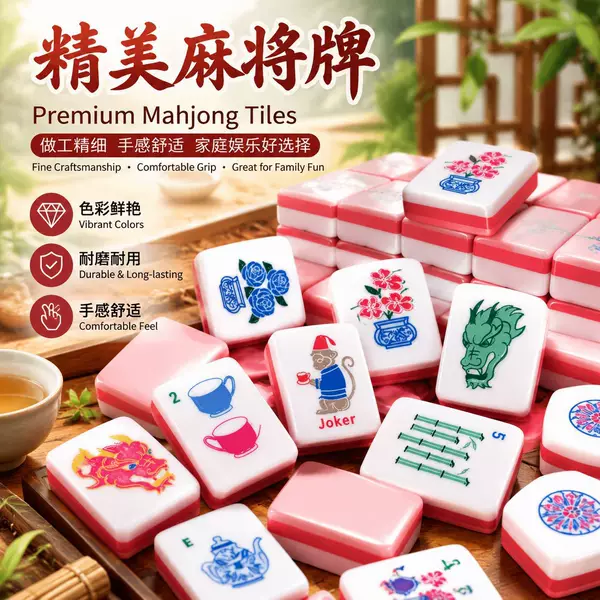 Four-Layer Pink Monkey Acrylic American Mahjong Set, Hand-Crafted, Portable, Cute Cartoon Design, Suitable for Travel, Leisure, and Gatherings