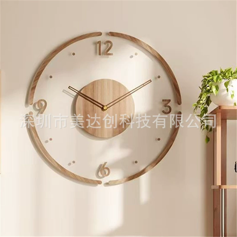 Новые настенные часы из массива дерева для гостиной, бесшумные часы в скандинавском минималистичном стиле, прозрачные акриловые часы с эффектом высокого класса.