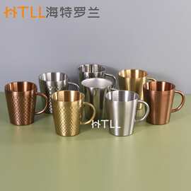 不锈钢304韩式双层马克杯 户外露营小蛮腰杯咖啡杯金色可加印LOGO