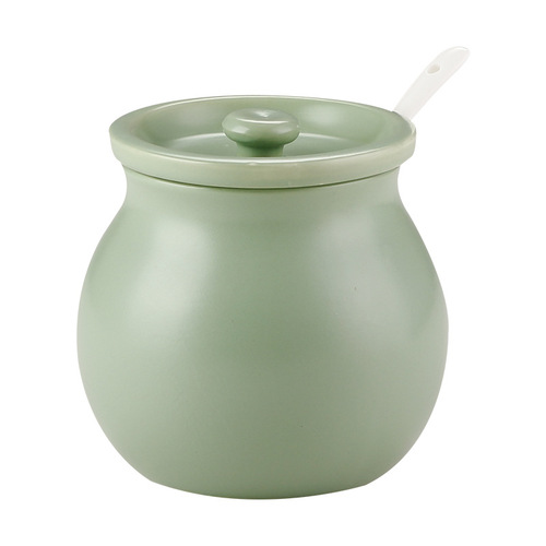 Ceramic lard jar with lid, high temperature resistant chili oil jar, ceramic seasoning jar, chili jar, kitchen salt jar, large capacity