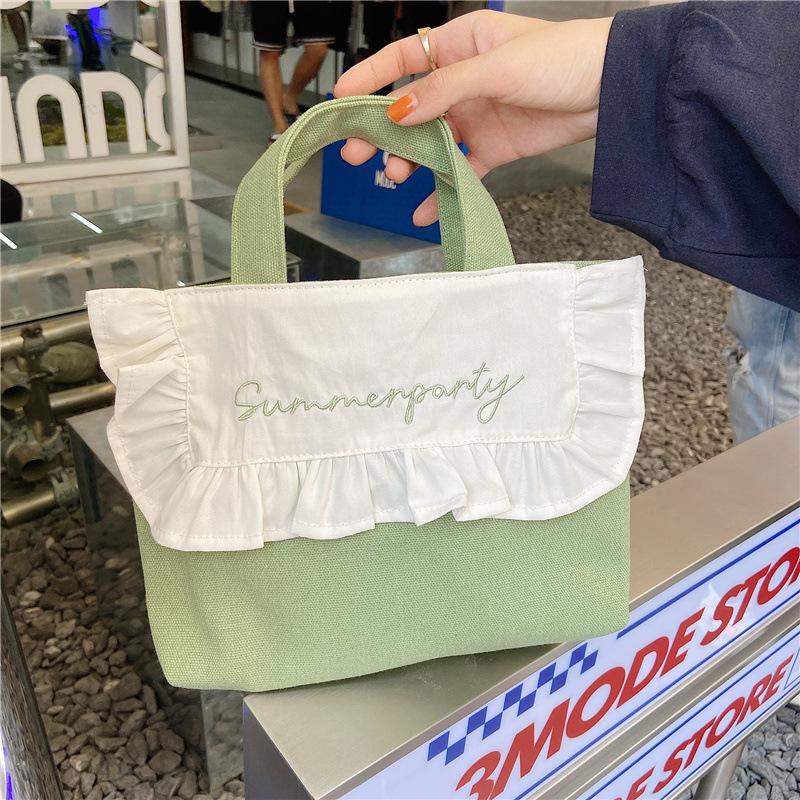 1441 Japanese and Korean chic Sweet ruffled bento Bag, Fresh embroidered hand-held small cloth bag, girl student bag wholesale undefined