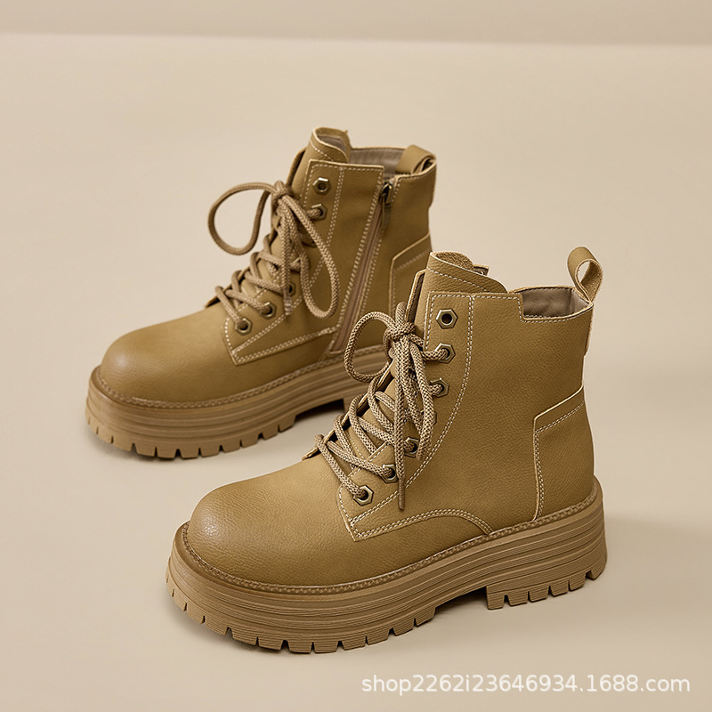 Thick-Soled Height-Increasing Martin Boots for Women 2026 Spring New Retro British Style Casual Short Boots Outdoor Sports Work Boots Thick-Soled Height-Increasing Martin Boots for Women 2026 Spring New Retro British Style Casual Short Boots Outdoor Sports Work Boots