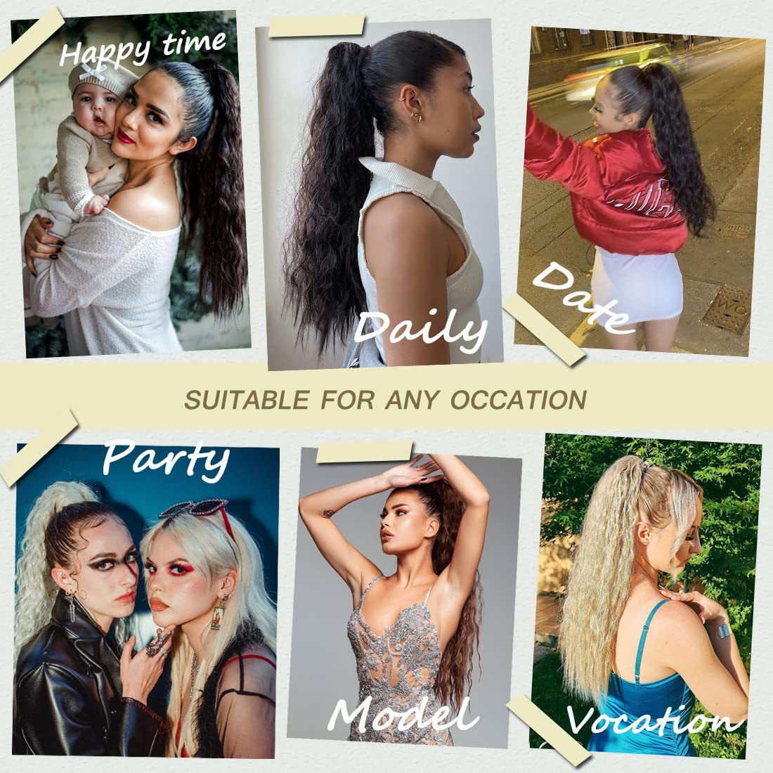 Sünteetilised juuksed 38-tollised lokkis sünteetilisest painduvast mähisest maisikujulise lainelise hobusesaba pikendusest_voghion.com