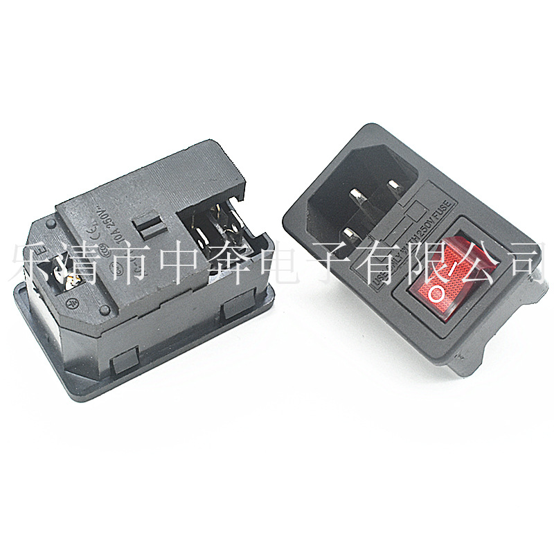 AC电源插座AC-01三合一品字AC插座 带开关带保险丝卡式 AC-01连体