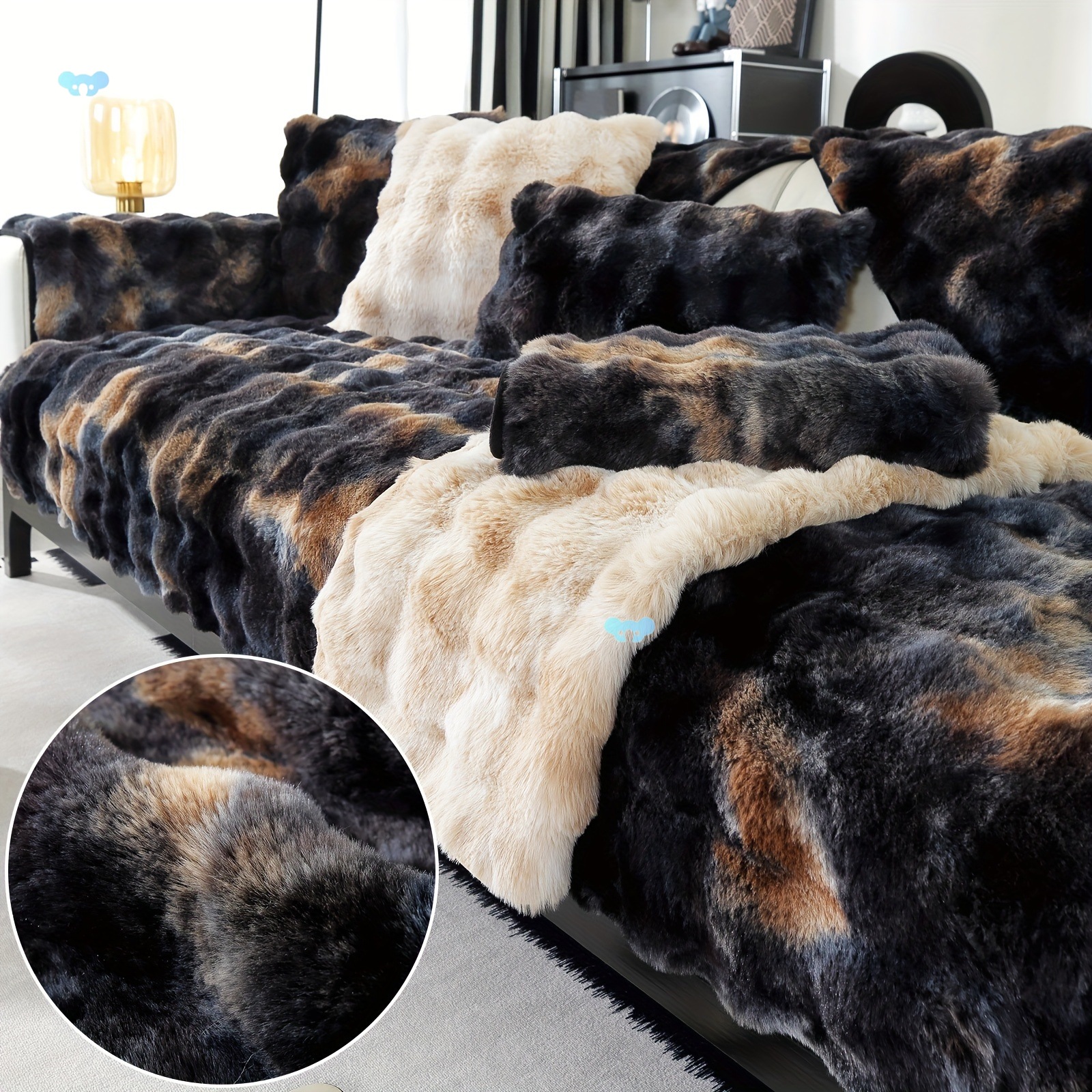 Soft Plush Modern Gradient Lamb Fleece Sofa Cover毛绒沙发套|ru