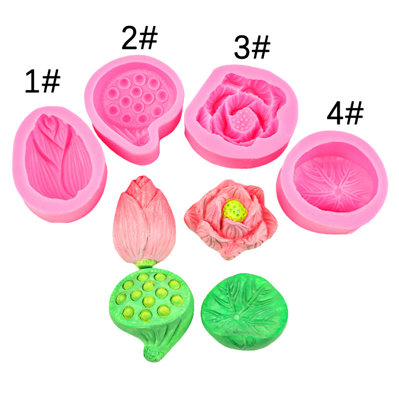 Lotus hoja de loto pastel de luna hecho a mano molde de silicona loto capullo de flor de loto pastel de epoxi decoración de mousse de chocolate accesorios