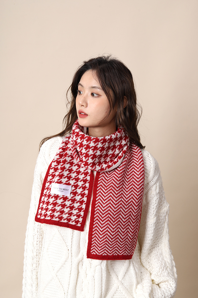 Thousand Bird for Women's Winter 2024 New Knitted Warm Grid Versatile Autumn/Winter High End Scarf Thick Edition_voghion.com