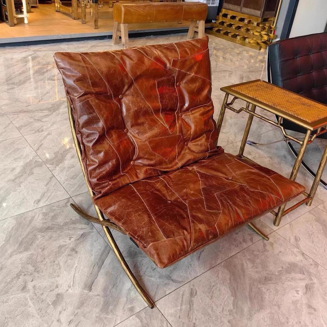 Silla de ocio de sala de estar medieval silla de hierro forjado a mano silla de diseño de alta gama retro sofá individual