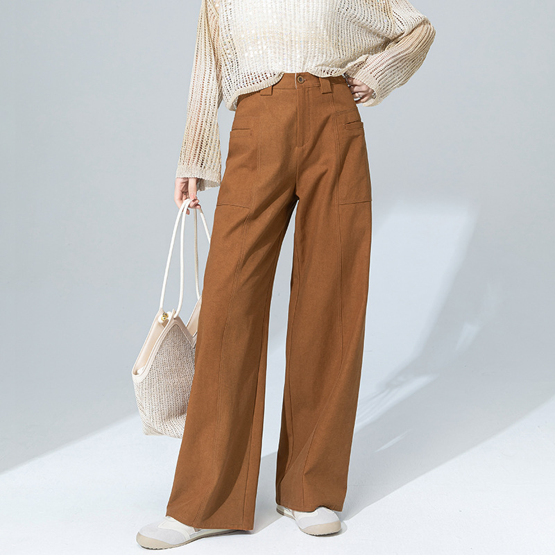 Quần jean nữ cạp cao ống rộng dáng suông chất cotton Tencel mềm mại — Màu bí ngô